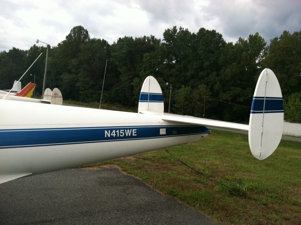 The tail of N415WE, the Ercoupe in the story.